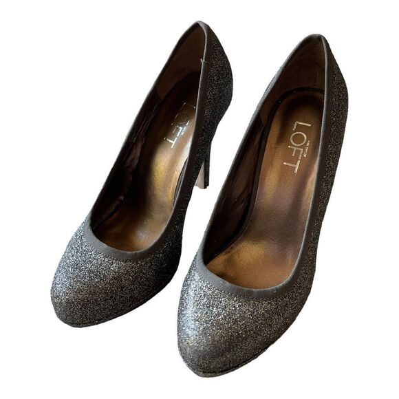 Ann Taylor LOFT Silver Sparkle Stiletto Heels Size 7 Round Toe Cocktail Formal - Picture 7 of 9
